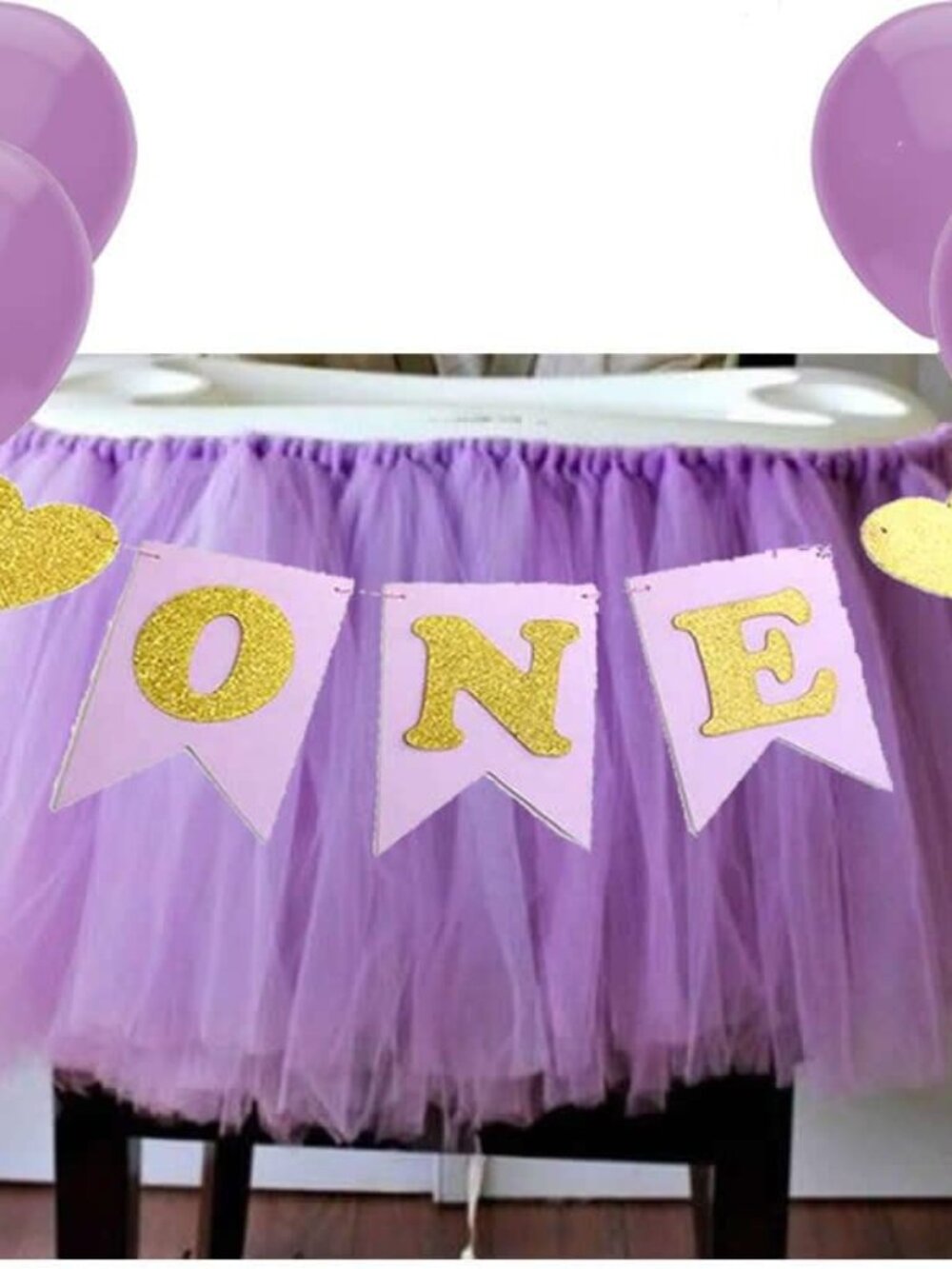 Purple 1st Birthday Baby Tutu for High Chair Decoration and "ONE" Pennant Mermai